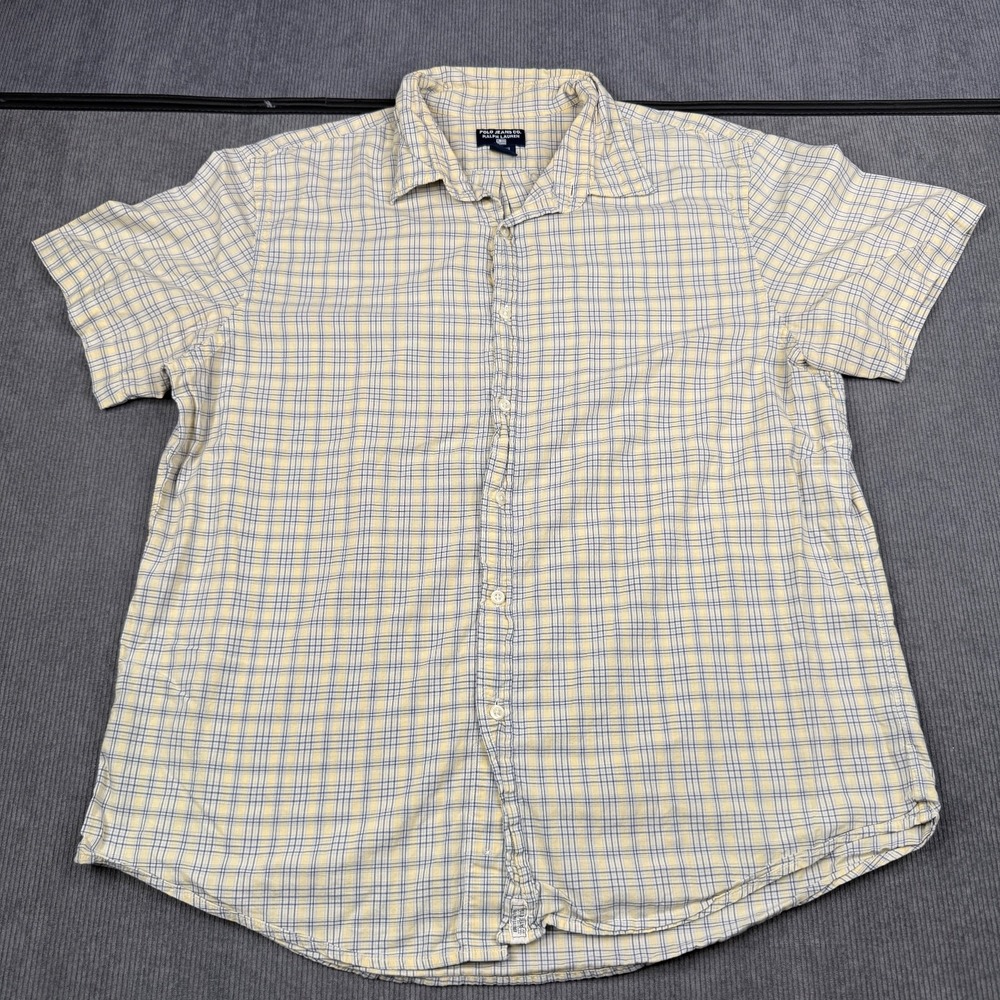 Polo‎ Jeans Co Ralph Lauren Shirt Mens XL Yellow Plaid Short Sleeve Cotton